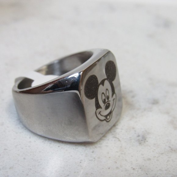 Mickey Mouse Engraved Steel Ring Size 8 - Picture 3 of 6